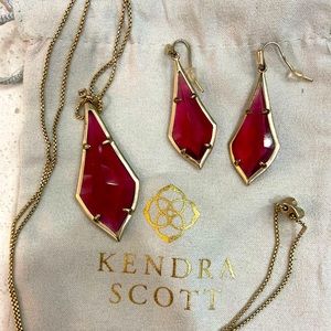 Olivia Gold Drop Earrings and Necklace in Maroon Jade